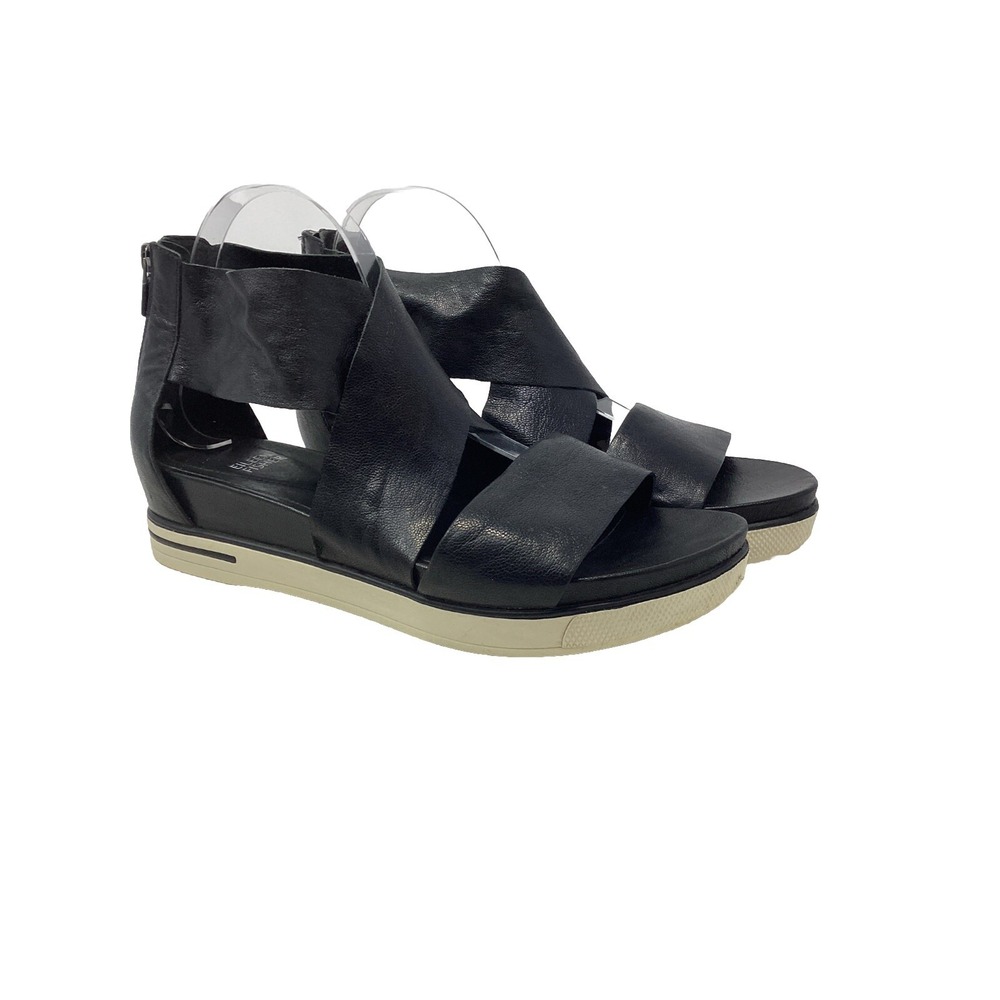 Eileen Fisher Womens Sally Sport Sandals Black Strap Leather Platform Size 10
